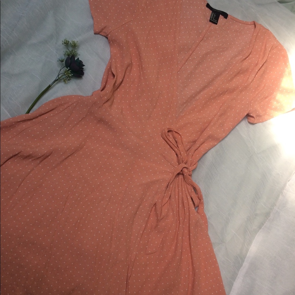 Peach polka dot wrap dress 💕